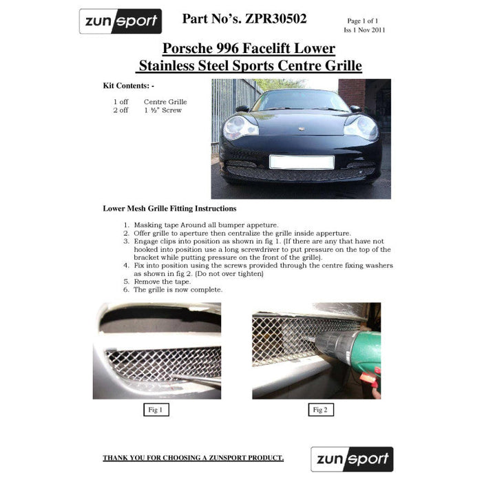 Porsche 996 Facelift - Lower Grille - Zunsport