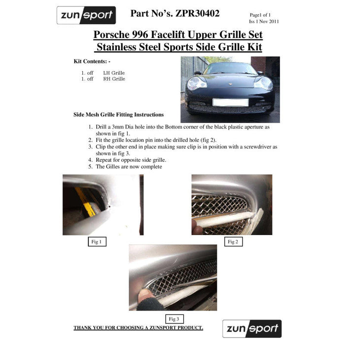 Porsche Carrera 996 Facelift - Upper Grille Set - Zunsport
