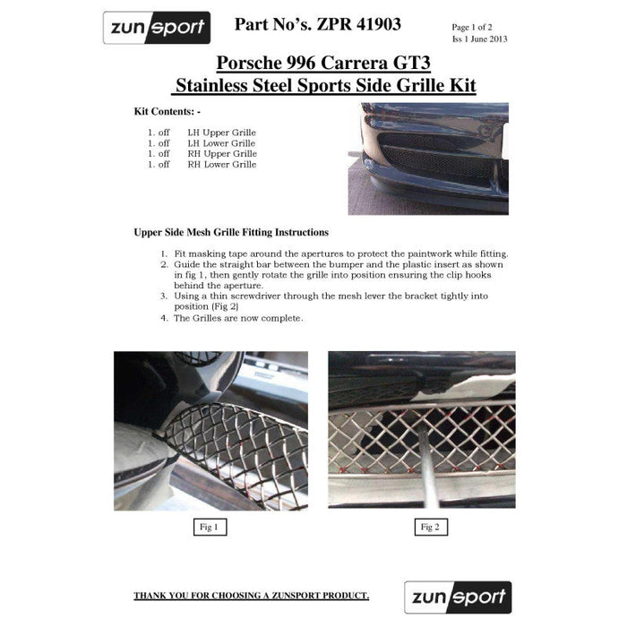 Porsche 996 Carrera Gt3 - Front Grille Set - Zunsport