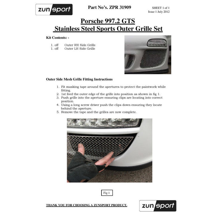 Porsche Carrera 997.2 Gts - Outer Grille Set - Zunsport