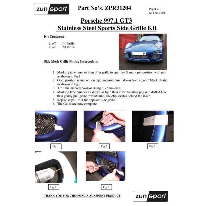 Porsche 997.1 Gt3 - Outer Grille Set - Zunsport