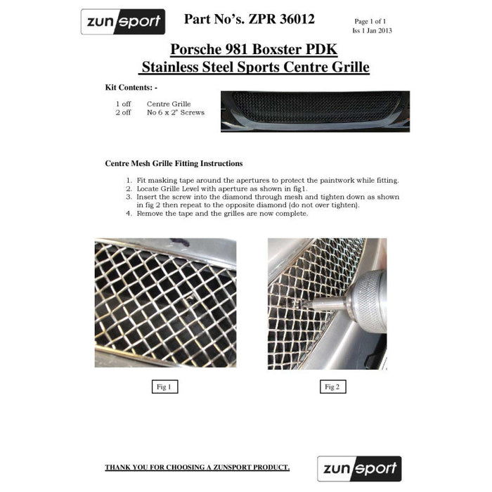 Porsche Boxster 981 - Centre Grille - Zunsport