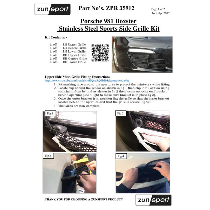 Porsche Boxster 981 - Complete Grille Set (With Parking Sensors) - Zunsport