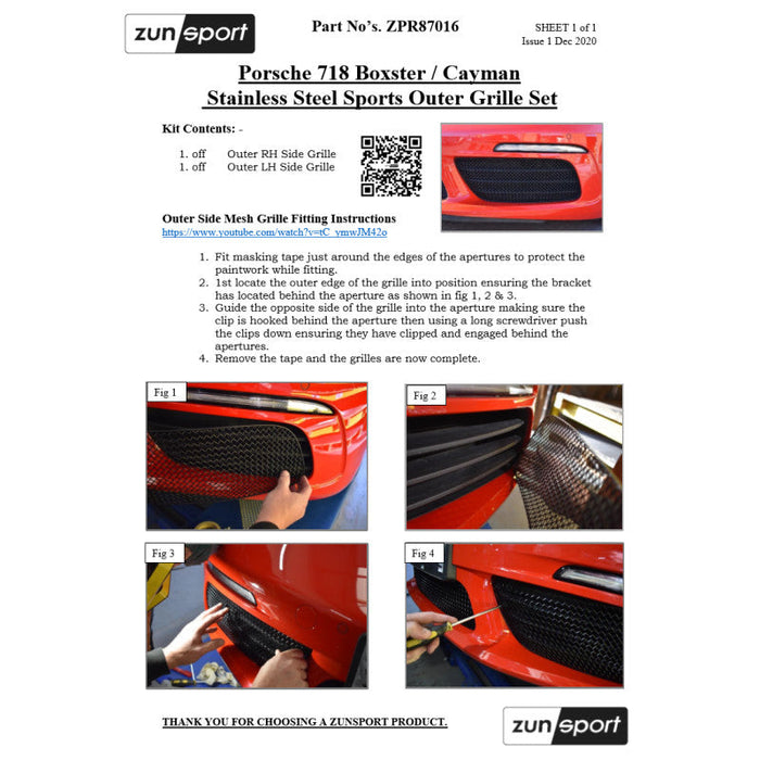 Porsche 718 Boxster And Cayman - Full Grille Set - Zunsport