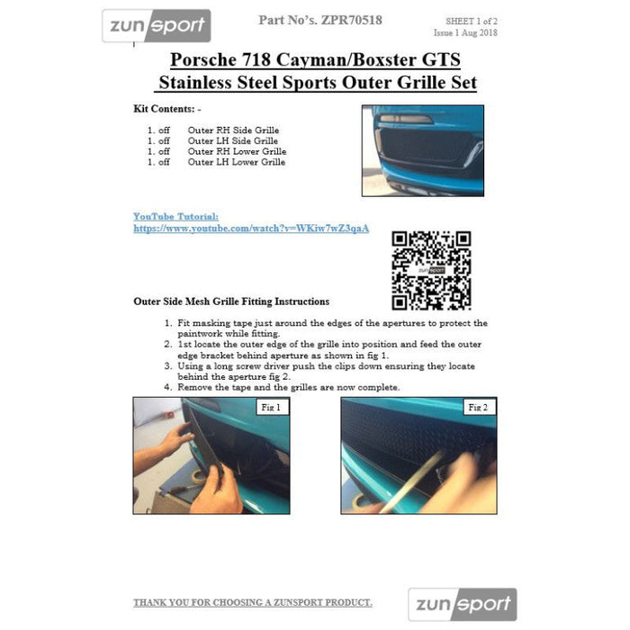 Porsche 718 Boxster / Cayman Gts (Acc) - Full Grille Set - Zunsport