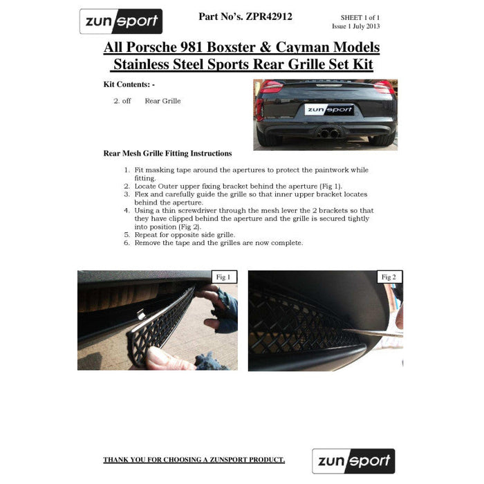 Porsche Boxster 981 - Complete Grille Set (Without Parking Sensors) - Zunsport