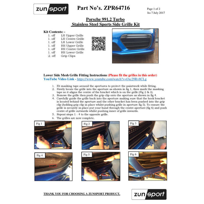Porsche Carrera 991.2 Turbo And Turbo S - Full Grille Set (Acc) - Zunsport