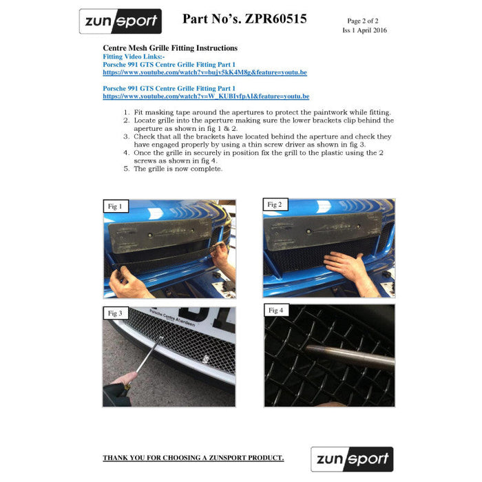 Porsche 991.1 Gts - Centre Grille Set - Zunsport