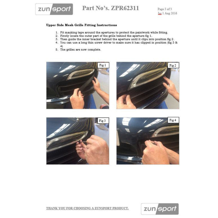 Porsche Carrera 991.1 Turbo (With Parking Sensors) - Outer Grille Set - Zunsport