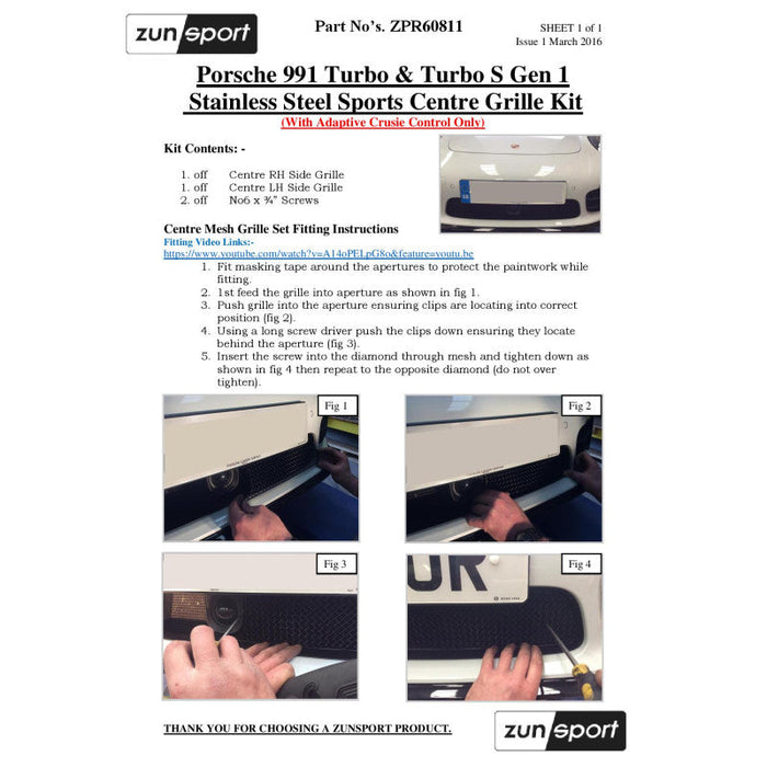 Porsche 991 Turbo S Gen 1 - Full Grille Set (Acc) - Zunsport