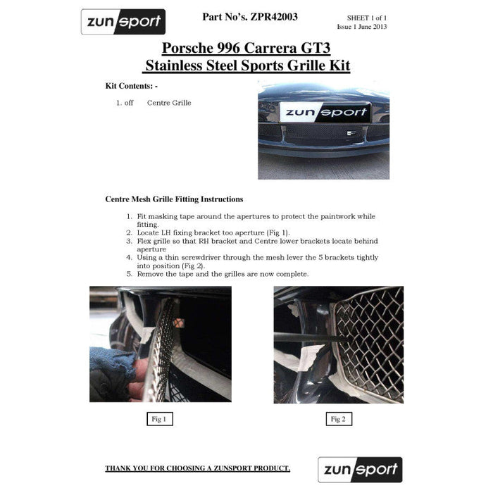 Porsche 996 Carrera Gt3 - Centre Grille - Zunsport