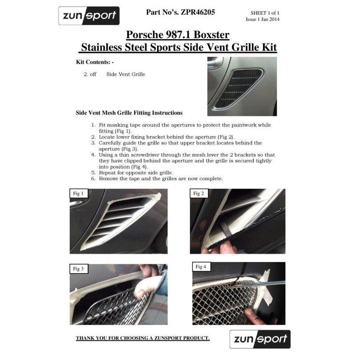 Porsche Boxster 987.1 Manual - Complete Grille Set - Zunsport