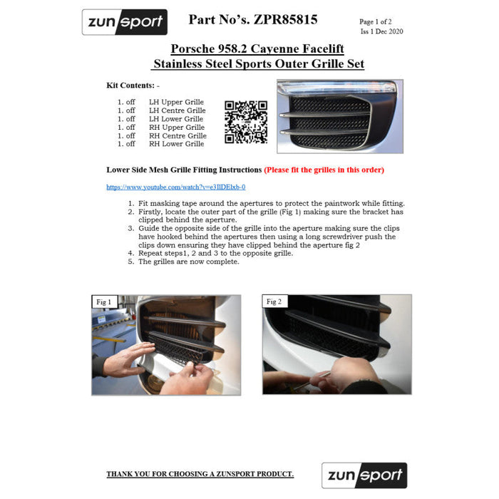Porsche Cayenne 958.2 Facelift - Front Grille Set - Zunsport