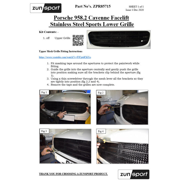 Porsche Cayenne 958.2 Facelift - Upper Grille - Zunsport