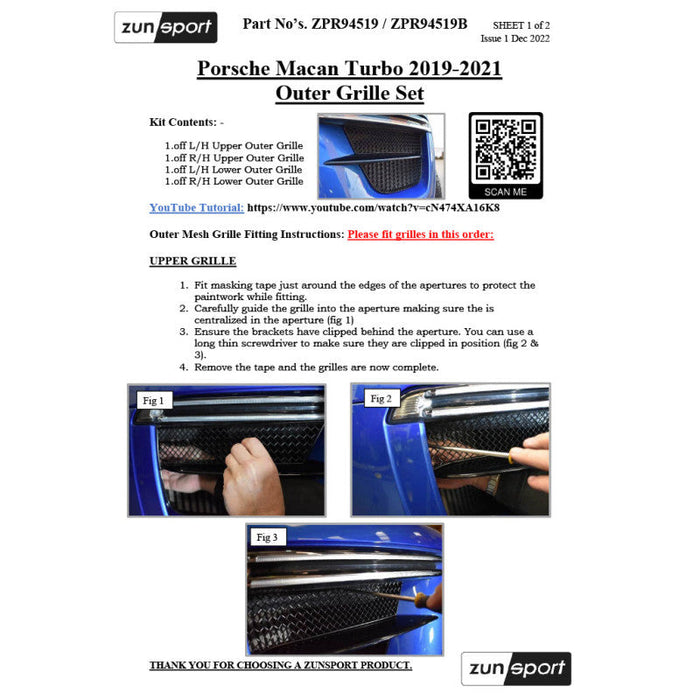 Porsche Macan Turbo 2019-2021 - Outer Grille Set - Zunsport