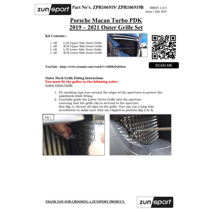 Porsche Macan Turbo PDK - Outer Grille Set - Zunsport