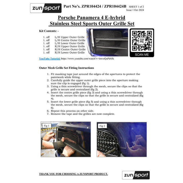 Porsche Panamera 4 E-Hybrid 2024 - Outer Grille Set - Zunsport