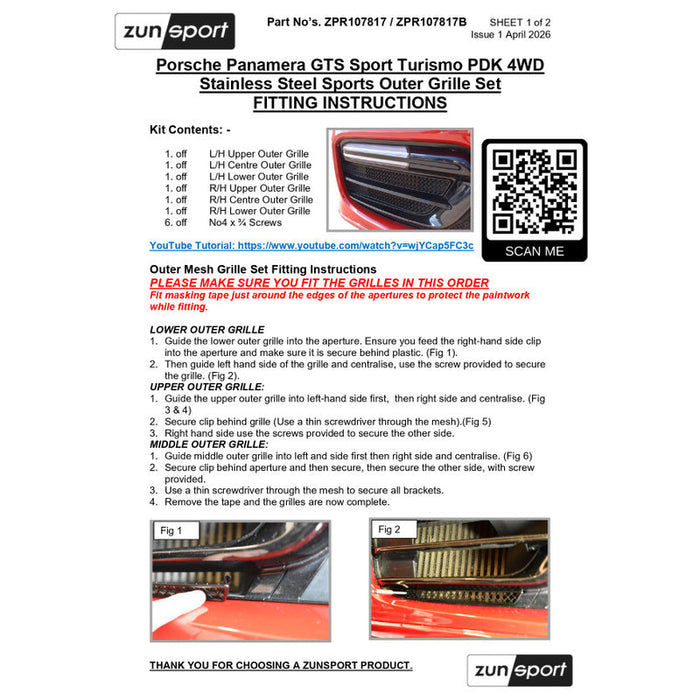 Porsche Panamera 971 GTS Sport Turismo PDK - Outer Grille Set - Zunsport